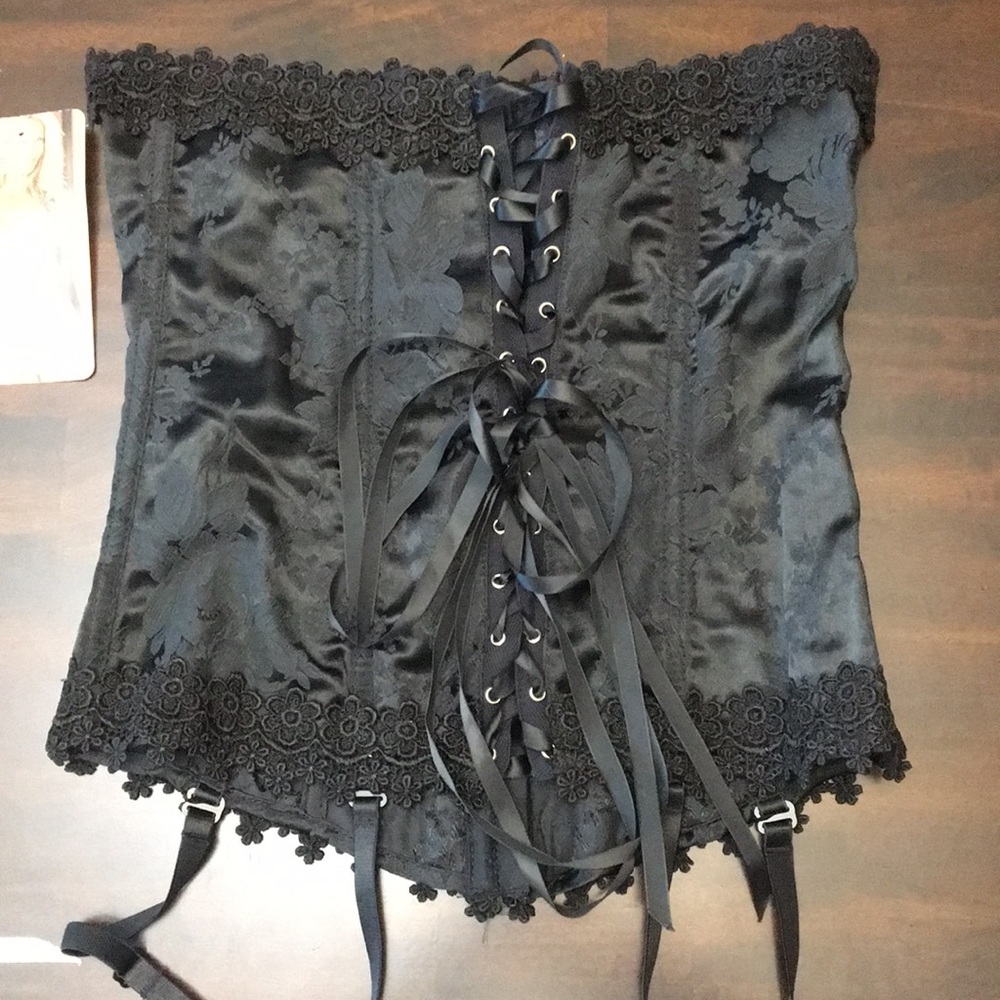 White and Black satin  lace corset